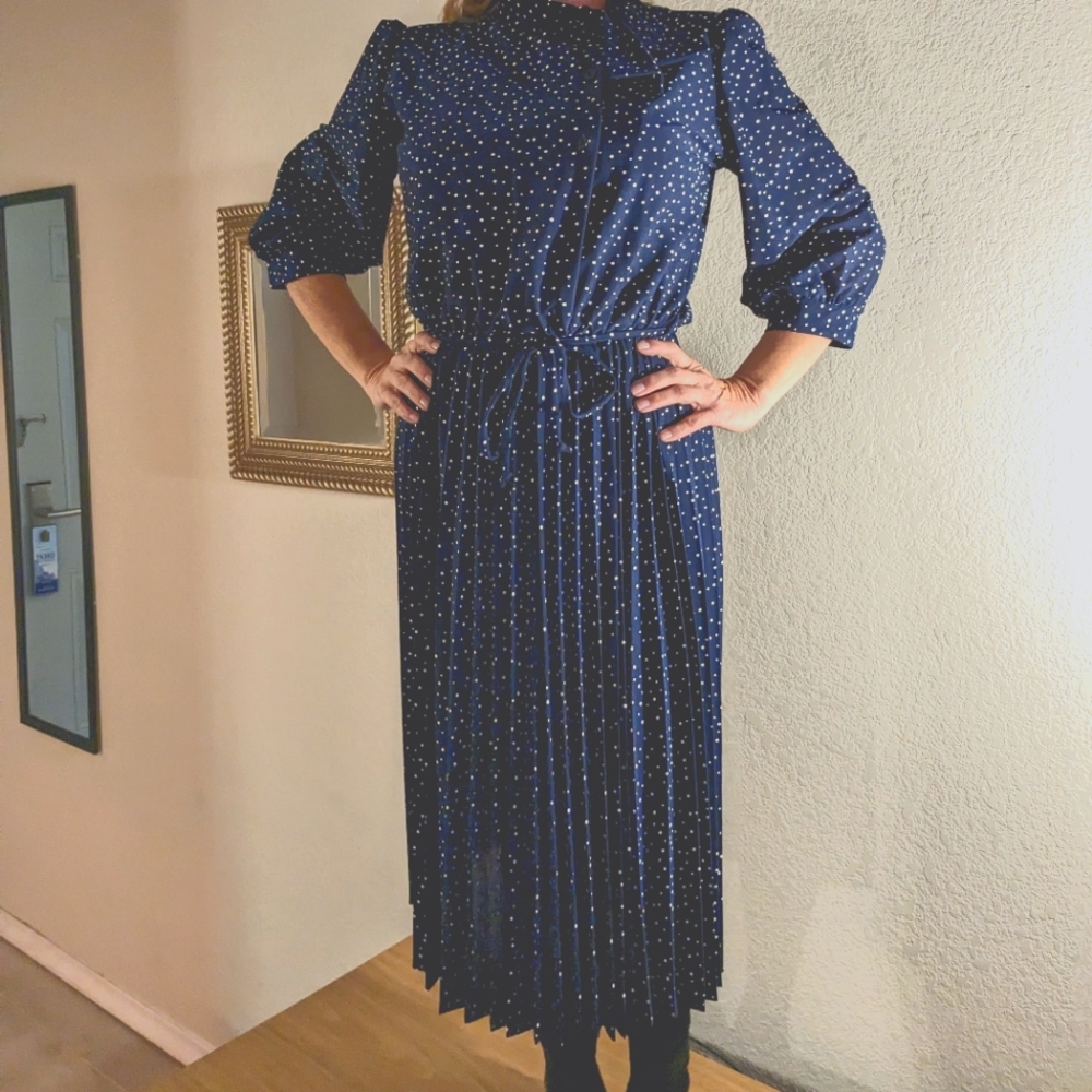 Vintage navy sheer polka dot dress size s